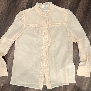 REISS Jemma Blush Pink Sheer Button Down Shirt Ruffle Trim Size US 6. UK 10